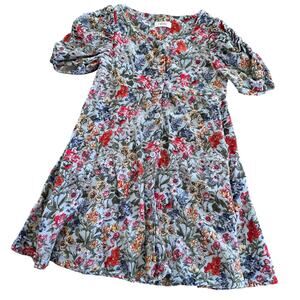 Next Blue Floral Button-Down Short Sleeve Dress - Size 3
